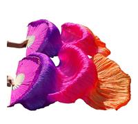 GHHZML éVentail De Soie Danse Éventails de Voile Danse du Ventre en Soie véritable/Imitation, 1 Paire, Bambou Teint à la Main, Performance, éventails Naturelle pour la Scène(Green,180x90cm Real Silk)