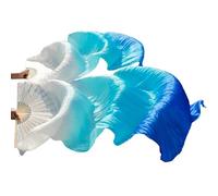 GHHZML éVentail De Soie Danse Éventails de Voile Danse du Ventre en Soie véritable/Imitation, 1 Paire, Bambou Teint à la Main, Performance, éventails Naturelle pour la Scène(Blue,120x90cm Real Silk)