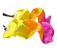 GHHZML éVentail De Soie Danse Handmade Women Silk Belly Dance Fan Real Veils 1 Pair pour la Scène(Sky Blue,M-150cm-1pair(2pcs))