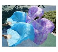 GHHZML éVentail De Soie Danse Voiles de Soie Chinois, Paire d'éventails Danse du Ventre, mélange Couleurs pour la Scène(Beige,S-120cm-1pair(2pcs))