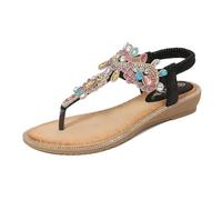 GHHZML Sandales à Strass Sandales compensées à strass for femmes, élégantes, décontractées, antidérapantes, avec bande élastique pour les Vacances(Black,40)