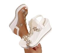 GHHZML Sandales à Strass Sandales élégantes à talons compensés et strass for femme pour les Vacances(WHITE,42)