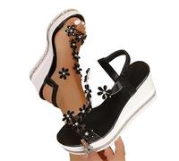 GHHZML Sandales à Strass Sandales élégantes à talons compensés et strass for femme pour les Vacances(Black,40)