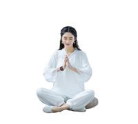 GHHZML Tenue Tai Chi Femme Ensemble de vêtements de méditation Traditionnels en Lin for Femmes, Costume Hanfu amélioré, Uniforme Ample de Danse de Tai Chi Yoga(White,L)