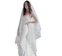 GHHZML Voile de mariée Voile de mariée à 2 Couches avec Bord en Ruban et Peigne, Voile de Mariage avec Longueur au coude, Tulle uni Blanc(Off White,200cm)