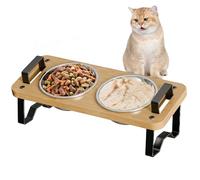 GHIAKQYT Lot de 2 gamelles surélevées pour Chat - Hauteur réglable - avec Support en Bois - Gamelles en Acier Inoxydable pour Nourriture d'eau - Gamelle surélevée pour Chat
