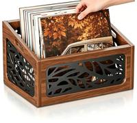 GHIAKQYT Support pour vinyles et boîte de rangement, boîte pour disques vinyles, 41x30x24 cm Capacité de 70+ LPs Boîte de rangement pour disques vinyles également pour albums, magazines, livres
