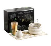 GHIBFBT Lot de 7 sets à matcha 7 en 1 avec bol à matcha, fouet en bambou, porte-balai en céramique, cuillère à matcha, porte-pelle, passoire en acier inoxydable et tapis