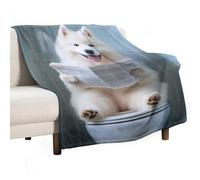 GHIBYN Art mural chien esquimau américain_ Décoration amusante de salle de bain _ Chien dans les toilettes _ Animal dans les toilettes _ Petshop Art_ Dog Art_ -1_1 Couvertures douces et légères 130 x