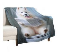 GHIBYN Art mural chien esquimau américain_ Décoration amusante de salle de bain _ Chien dans les toilettes _ Animal dans les toilettes _ Petshop Art_ Dog Art_ -1_1 Couvertures douces et légères 138 x