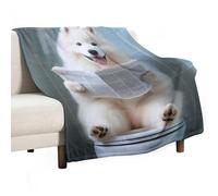 GHIBYN Art mural chien esquimau américain_ Décoration amusante de salle de bain _ Chien dans les toilettes _ Animal dans les toilettes _ Petshop Art_ Dog Art_ -1_1 Couvertures douces et légères 80 x