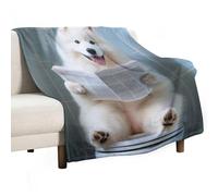 GHIBYN Art mural chien esquimau américain_ Décoration amusante de salle de bain _ Chien dans les toilettes _ Animal dans les toilettes _ Petshop Art_ Dog Art_ -1_1 Couvertures douces et légères 130 x