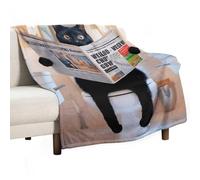 GHIBYN Couverture douce et légère avec motif chat noir assis sur les toilettes et lisant un journal 100 x 130 cm