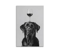 GHIBYN Impression sur toile murale avec labrador noir et blanc en équilibre du vin sur la tête, 40 x 60 cm