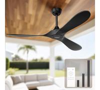 ghicc Ventilateur de plafond noir sans lumière Ventilateur de plafond 132 cm avec télécommande sans lumière 3 pales Moteur CC réversible à 6 vitesses Ventilateur de terrasse moderne Cuisine