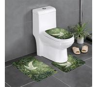 Ghjkfbf Ensemble de 3 tapis de salle de bain avec motif herbe et colombe - Tapis de toilette - Tapis de bain en forme de U - Tapis de couvercle de toilette