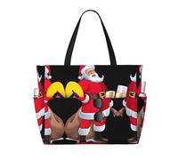Ghjkfbf Sac de voyage de plage avec imprimé Père Noël mignon de grande capacité pour la famille, sac fourre-tout de plage pour femme avec poches zippées