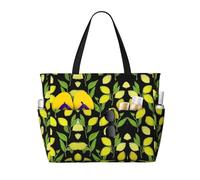 Ghjkfbf Sac de voyage de plage de grande capacité avec imprimé citrons frais jaunes pour la famille, sac fourre-tout de plage pour femme avec poches à fermeture éclair