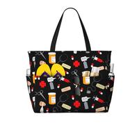 Ghjkfbf Sac de voyage de plage de grande capacité avec motif de médecine de dessin animé imprimé pour la famille, sac fourre-tout de plage pour femme avec poches à fermeture éclair