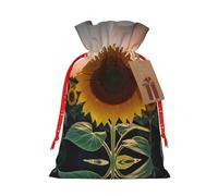 Ghjkfbf Sacs cadeaux de Noël avec cordon de serrage et imprimé tournesol et coucher de soleil avec étiquettes, sacs cadeaux réutilisables
