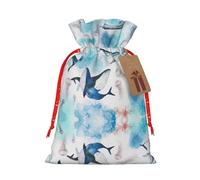 Ghjkfbf Sacs cadeaux de Noël avec cordon de serrage - Imprimé baleine de mer et méduses - Sacs cadeaux de Noël avec étiquettes - Sacs d'emballage cadeaux réutilisables