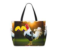 Ghjkfbf Shine Rooster Sac de voyage de grande capacité pour la famille, sac fourre-tout de plage pour femme avec poches zippées, noir, taille unique