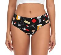 Ghjkfbf Slip pour femme imprimé médecine dessin animé, culotte douce et légère, slip imprimé floral pour dames, noir, Large