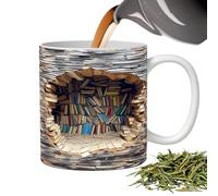 Ghjkldha Book Cups - Design Plat 2D 350ml Tasse Bibliothèque | Tasse Céramique Originale Lecteurs Hommes Femmes Amateurs Livres Café Maison Cuisine Bar Club Cadeau Noël Anniversaire