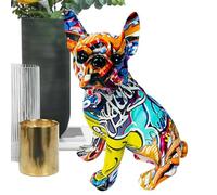 Ghjkldha Colored Graffiti Bulldog Resin Statue, Tabletop Animal Figurine 7.48x5.51x4.33 inches, Desktop Ornament for Bedroom Shelf Bookshelves Lockers, Aesthetic Puppy Sculpture, Decorative Art