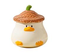 Ghjkldha Duck Tea Cup, Ceramic Coffee Mug With Lid, 4.53x3.07 inches, Cartoon Animal Drinkware, Hand-Painted Ceramic Handle, Lightweight, 400ml Milk For Latte Hot Chocolate Breakfast Use