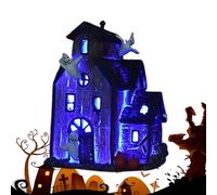 Ghjkldha Halloween Village, Spooky Village, Haunted House Figurine, Built in LED Lights, Festive Holiday Display Accent, for Bedroom, Table, Kitchen, Indoor, Desk, Living Room, Bookshelf, Restaurant