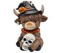 Ghjkldha Highland Cow Figurines, Brown Resin Cattle Statue, Rustic Farm Animal Ornament, 3.15x4.13 inches Decorative Sculpture for Bookshelf, Desktop, Bedroom, Living Room, Apartment, Home Decor Use