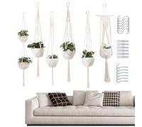 Ghjkldha Macrame Plant Hanger, Flower Pot Holder, Boho Decor Accessory,55.12 inches, 6 Piece Hanging Set, Handwoven Cotton Ropes, for Indoor Outdoor Balcony Porch Ceiling Fence Kitchen