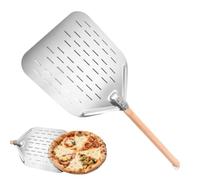 Ghjkldha Pizza Peel, Stainless Steel Paddle Tool, Perforated Oven Baking System Heat Resistant Wooden Handle Design, Dough Transfer Accessory, Pizza Bread Pastry Cake Grill 29.13x12.01 inches