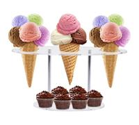 Ghjkldha Support de glace en acrylique, support de cône à 3 trous, présentoir multifonction pour sushis, pop-corn, bonbons, frites, bonbons, idéal pour les mariages, les fêtes, décoration, 19 x 12 x
