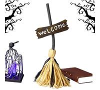 Ghjkldha Witch Broom, Light-Up Animated Dancing, Floating Halloween Decoration with Spooky Sounds, Battery Operated Prop for Party, Indoor Outdoor Porch, Haunted Decor and More