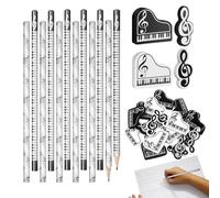 Ghjkldha Wooden Pencils, Music Theme Stationery, Keyboard Eraser Set,7.01 Inches, Ergonomic Comfortable Grip, Fun Keepsake Design, for Teachers Artists Students School Kindergarten Gift Use