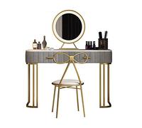 GHJKLZNMRU Ensemble de coiffeuse avec tabouret rembourré miroir, coiffeuse en bois avec 2 tiroirs pour chambre à coucher, salle de bain, table de maquillage et tabouret (couleur : gris, dimensions