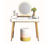 GHJKLZNMRU Ensemble de coiffeuse en métal et bois pour chambre à coucher, coiffeuse à 2 niveaux avec tiroirs, miroir et tabouret (couleur : jaune, dimensions : 120 x 40 x 75 cm)