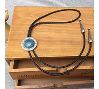 GHJrtHFJ Cravates bolo, for Hommes Vintage Rond en Relief Badge Agate Jade-décontracté Hip Hop Cravate Cuir américain Bola chaîne(Blue)