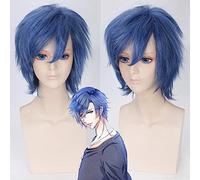 GHK 10 pouces Fluffy Court Bleu Mâle Synthétique Cheveux Uta Aucun Prince Ichinose Tokiya Anime Cosplay Perruque Pour La Fête Costumée