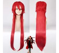 GHK 100 cm 40 pouces Noir Butler Grell Sutcliff Longue Perruque Cosplay Rouge Synthétique Halloween Anime Droite Cheveux Couches Perruques Pour Hommes