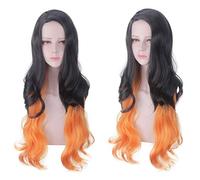 GHK 100 cm démon tueur Kimetsu no Yaiba Kamado Nezuko Noir Orange Perruque Ombre Cosplay Costume Synthétique Longue Ondulé Halloween Cheveux