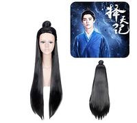 GHK 100 cm Longue Ligne Droite Ancient Chinese Hair Men Guerrier noir Cosplay Perruque Épéiste Costume Jouer Perruques Haute Température Fibre