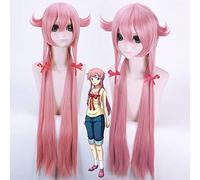 GHK 100 cm Mirai Nikki Gasai Yuno Droite Longue Rose Anime Cosplay Perruque Femmes Pas Cher Résistant À La Chaleur Synthétique Perruques De Cheveux Avec Une Frange