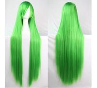 GHK 100 cm Mode Pas Cher Directement Longue Perruque Cosplay Noir Argent Blanc Rouge Bleu Violet Rose Vert Synthétique Perruques Cheveux Pour Femmes vert