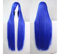 GHK 100 cm Mode Pas Cher Droit Longue Perruque Cosplay Noir Argent Blanc Blanc Rouge Bleu Violet Rose Vert Synthétique Perruques Cheveux Pour Femmes bleu
