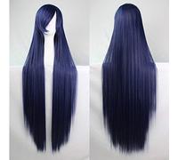GHK 100 cm Mode Pas Cher Droit Longue Perruque Cosplay Noir Argent Blanc Rouge Bleu Violet Rose Vert Synthétique Perruques Cheveux Pour Femmes noir bleu