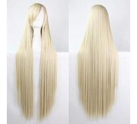 GHK 100 cm Mode Pas Cher Droit Longue Perruque Cosplay Noir Argent Blanc Rouge Bleu Violet Rose Vert Synthétique Perruques Cheveux Pour Femmes blond clair