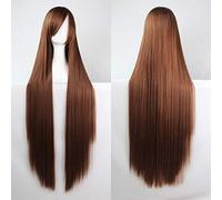 GHK 100 cm Mode Pas Cher Droit Longue Perruque Cosplay Noir Argent Blanc Rouge Bleu Violet Rose Vert Synthétique Perruques Cheveux Pour Femmes marron